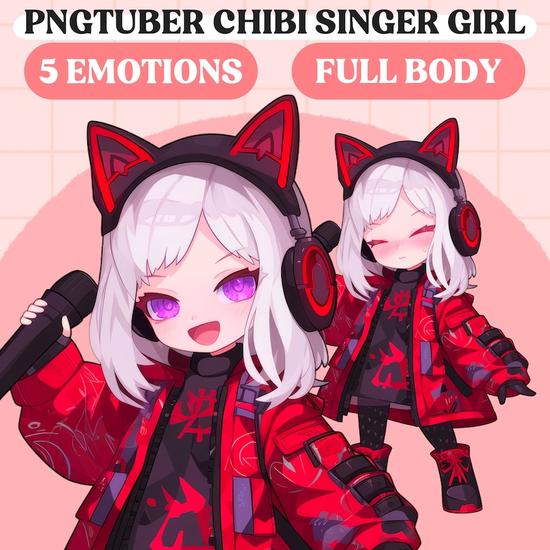 Pngtuber Model | Cute Chibi Singer Girl Pngtuber Premade Model | Chibi ...