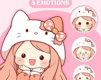Chibi PNGTuber-model | Chibi kattenmeisje kant-en-klaar pngTuber-model | Chibi PNG-knol-item | Dierlijk png-knolmodel | Vtuber-model, VeadoTube