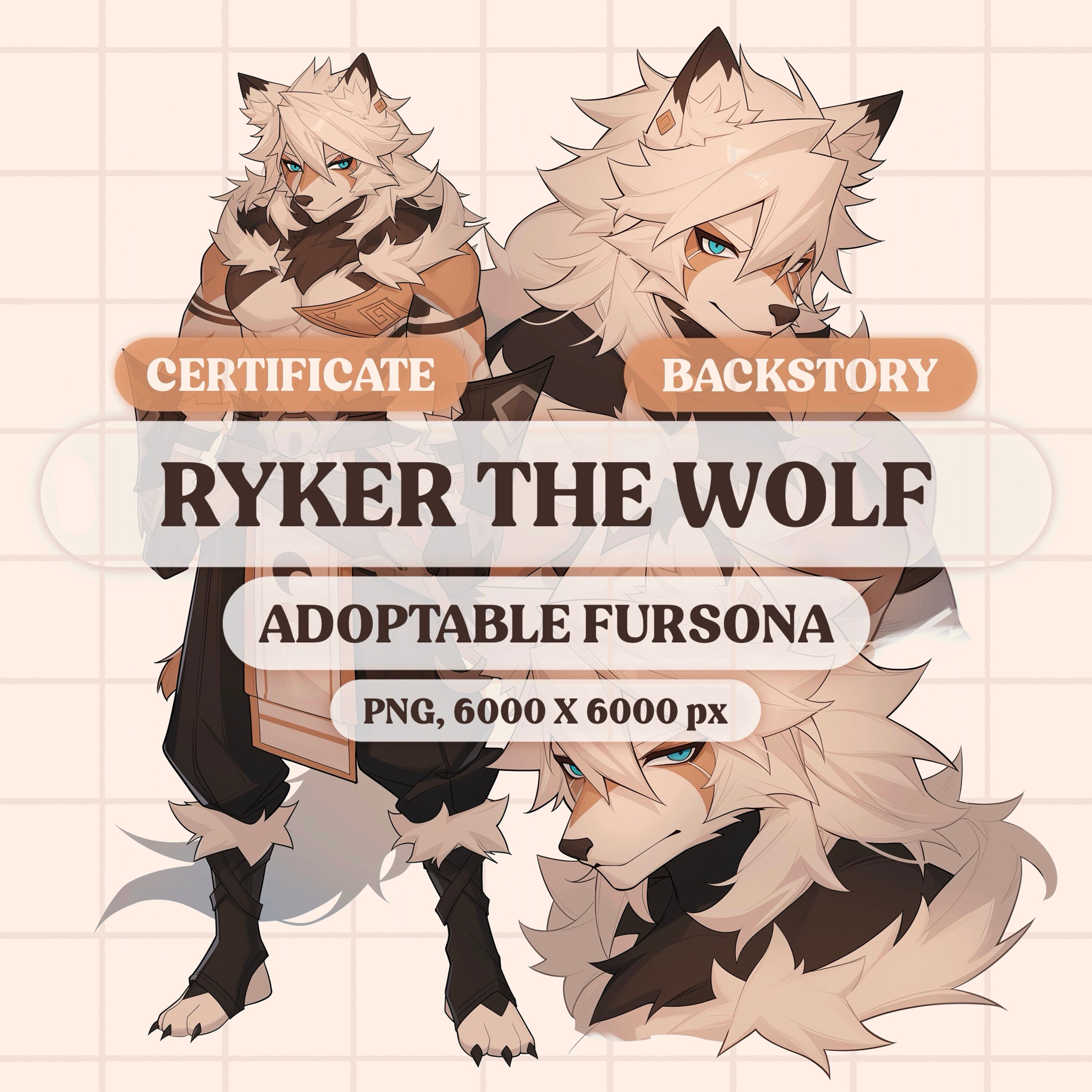Adoptable Fursona Male Wolf Fursona Reference Sheet Furry Fursona Ref ...