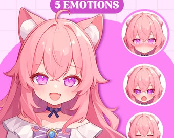 Schattig PNGTuber-model | Kat meisje PNGTuber Premade Model | VeadoTube-model | Schattig PNG-knolmodel | Vtuber-model, Twitch Reactive PNG, GIFTuber
