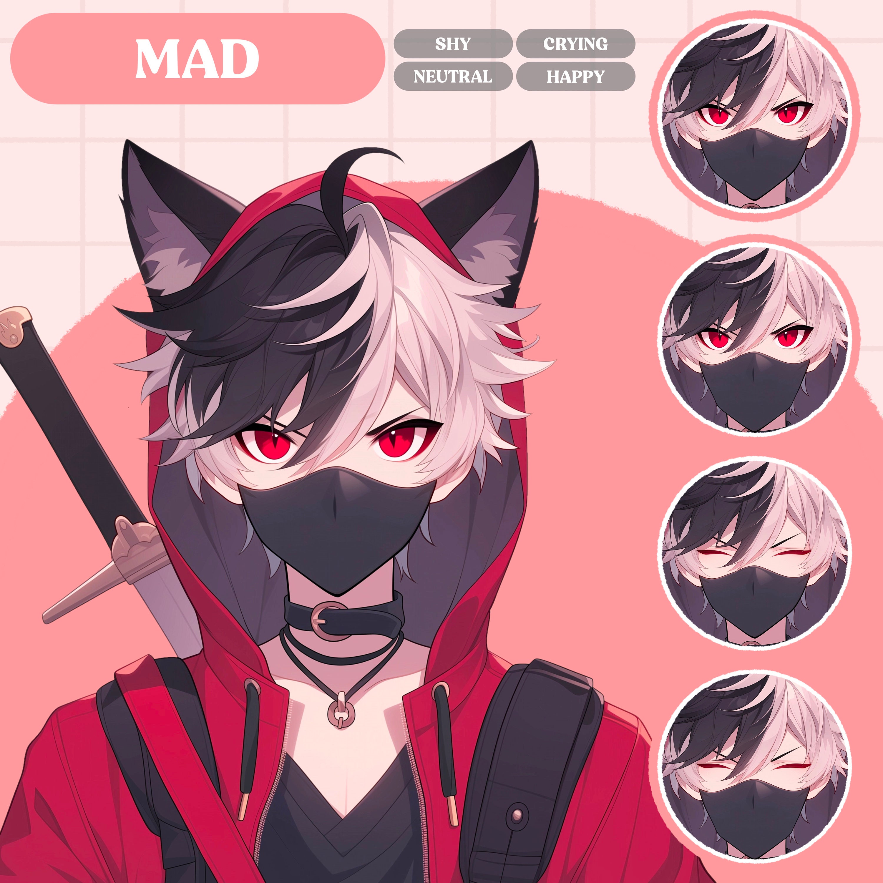 Pngtuber Model | Anime Cat Boy Pngtuber Premade Model | Chibi PNG Tuber ...