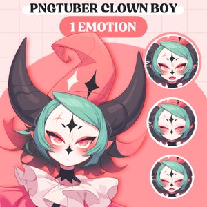 Schattig PNGTuber-model | Clownjongen PNGTuber Premade Model | VeadoTube-model | Schattig PNG-knolmodel | Vtuber-model, reactieve PNG, GIFTuber