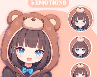 PNGTuber Model | Chibi Teddy Bear Girl PNGTuber Premade Model | Chibi PNG Tuber Asset | Cute Animal PNGTuber Model, Vtuber Assets, VeadoTube