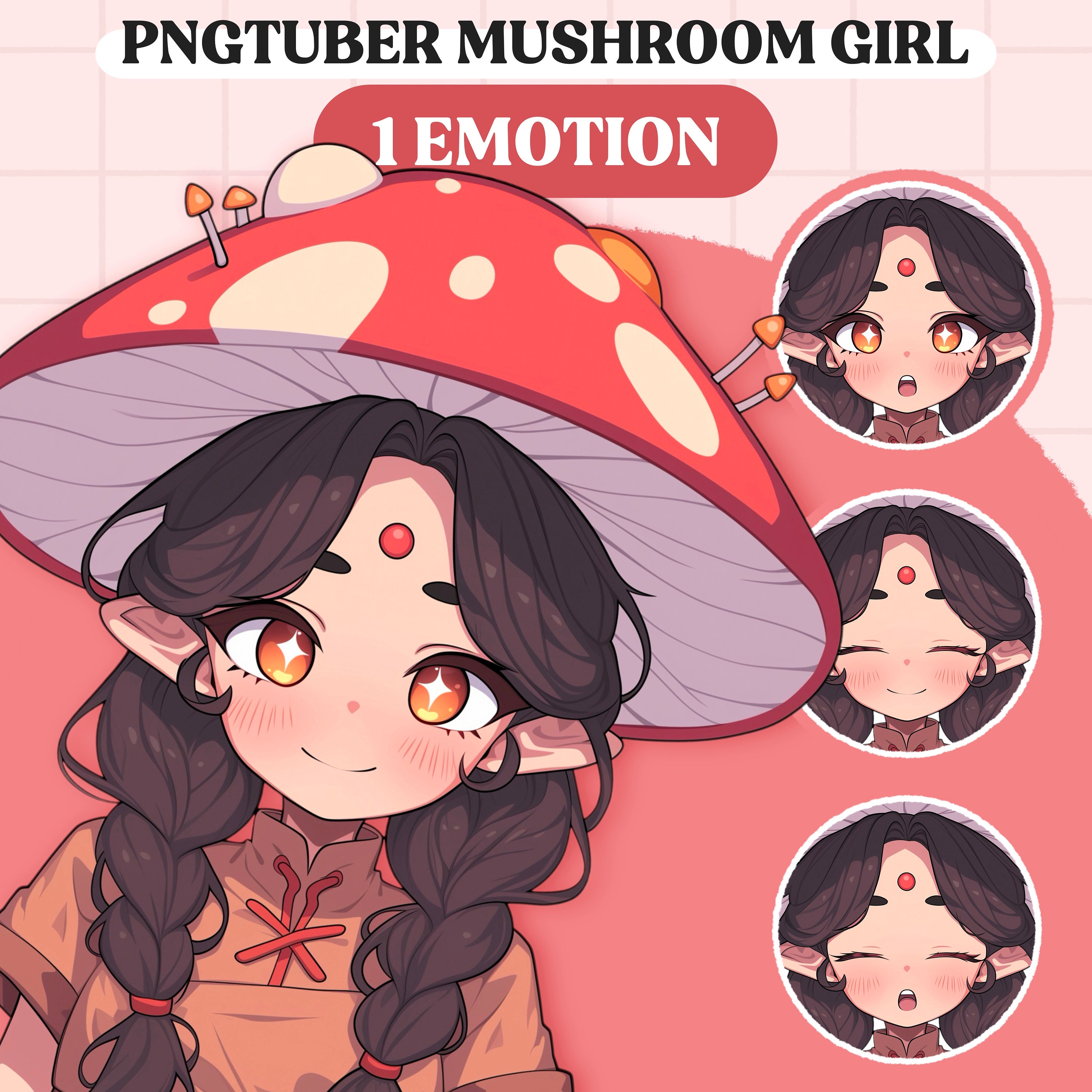 Cute PNGTuber Model | Mushroom Girl PNGTuber Premade Model | VeadoTube Model | Cute PNG Tuber Model | Vtuber Model, Reactive PNG, GIFTuber