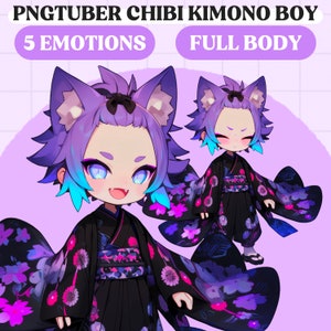 PNGTuber Model | Cute Kimono Boy PNGTuber Premade Model | Chibi PNG Tuber Model | Cute PNGTuber Assets | Full Body Vtuber Model, Veadotube