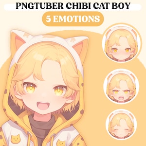 PNGTuber Model | Chibi Blonde Cat Boy PNGTuber Premade Model | Chibi PNG Tuber Asset | Animal PNGTuber Boy | Vtuber Assets, VeadoTube