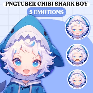 PNGTuber Model | Cute Shark Boy PNGTuber Premade Model | Chibi PNG Tuber Model | Animal PNGTuber Assets | Vtuber Model, GIFTuber, Veadotube