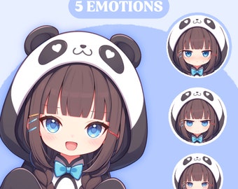 PNGTuber Model | Chibi Panda Girl PNGTuber Premade Model | Chibi PNG Tuber Asset | Cute Animal PNGTuber Model | Vtuber Assets, VeadoTube