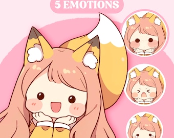 Chibi PNGTuber Modell | Chibi Kitsune Girl PNGTuber Vorgefertigtes Modell | Chibi PNG Tuber Asset | Tier PNG Knollenmodell | Vtuber-Modell, VeadoTube