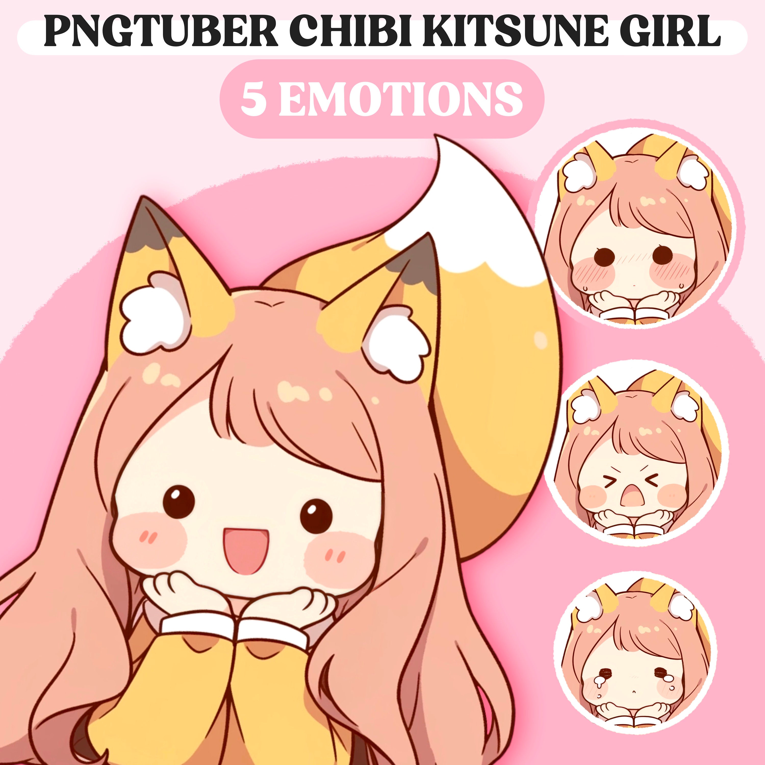 katie CHIBI NECOシリーズ　ヘッドドレス Chibi Pngtuber Model | Chibi Kitsune Girl Pngtuber Premade