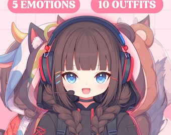 PNGTuber Model - 10 Outfits | Chibi Girl PNGTuber Premade Model | Chibi PNGTuber Asset | Cute PNG Tuber Model | Vtuber Model, VeadoTube