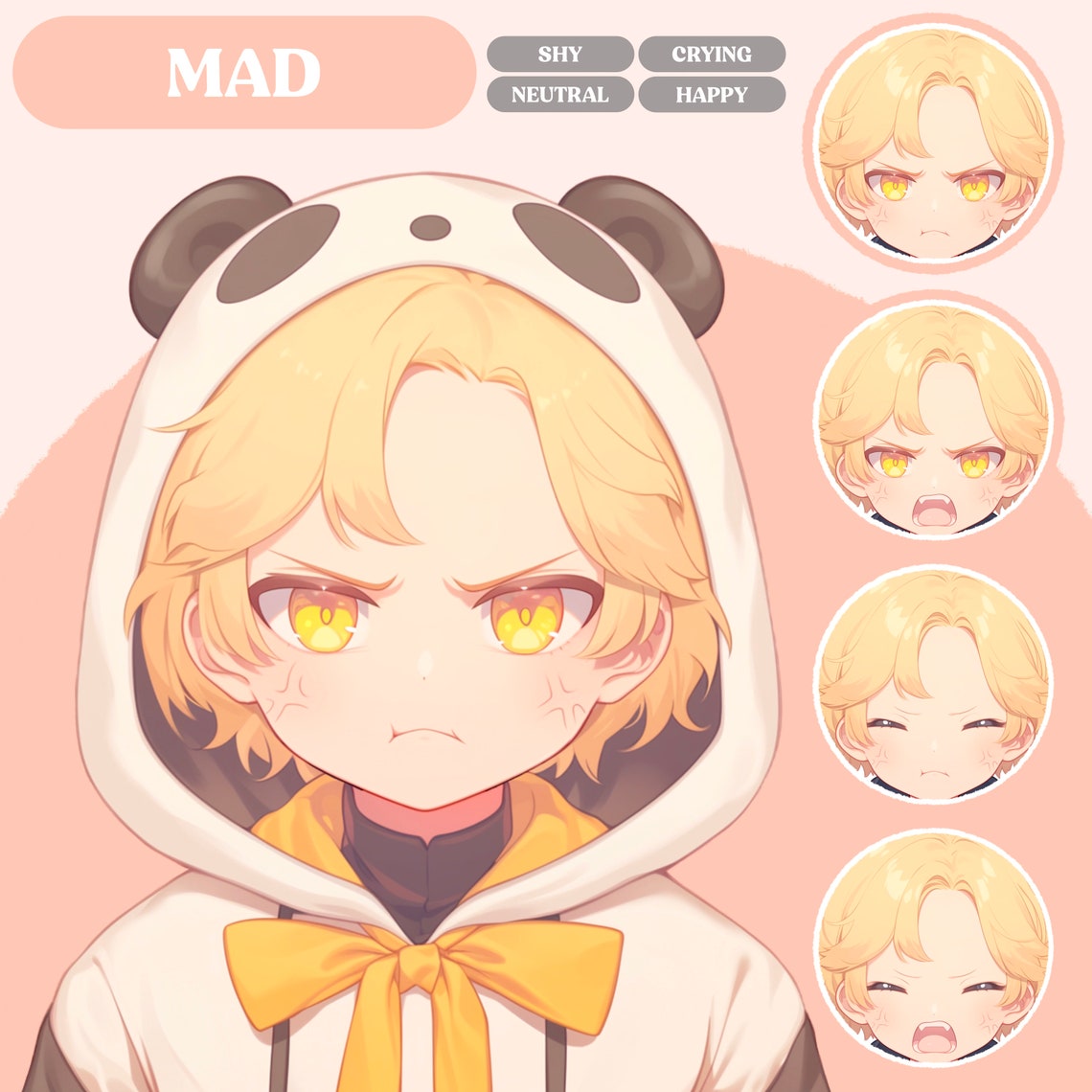 Pngtuber Model | Chibi Blonde Panda Boy Pngtuber Premade Model | Chibi ...