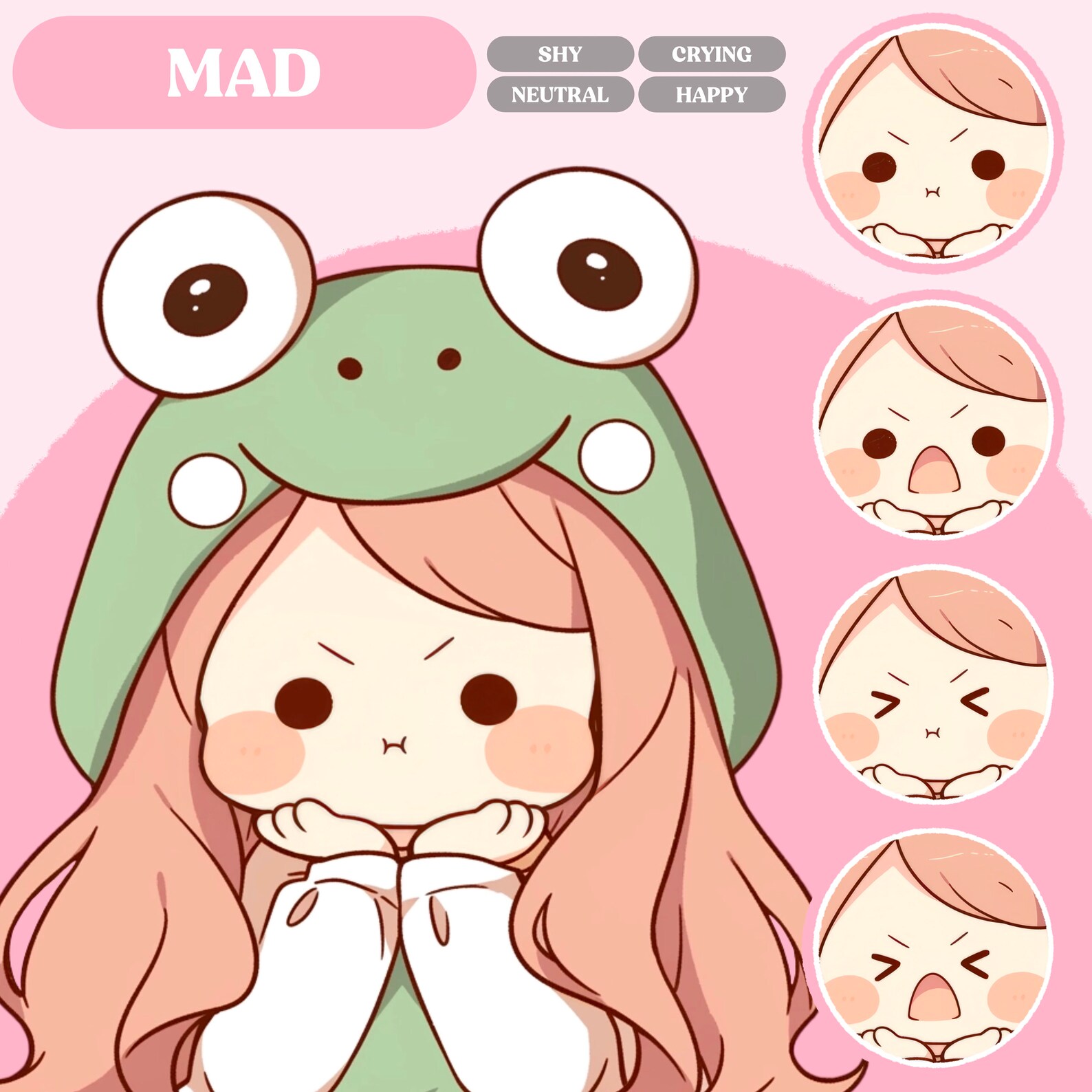 Chibi Pngtuber Model | Chibi Frog Girl Pngtuber Premade Model | Chibi ...