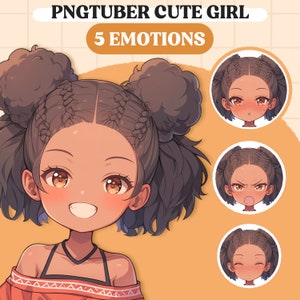 PNGTuber モデル | かわいい黒人少女 PNGTuber 既製モデル | アフロちび PNG チューバー アセット | かわいい PNGTuber モデル | Vtuber アセット、VeadoTube モデル
