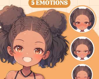 PNGTuber Model | Cute Black Girl PNGTuber Premade Model | Afro Chibi PNG Tuber Asset | Cute PNGTuber Model | Vtuber Assets, VeadoTube Model