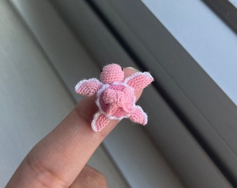 Micro crochet Miniature Tiny Bow Turtle Amigurumi Stuffed Animal