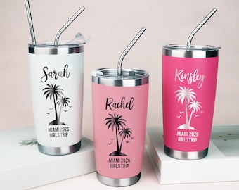 Personalized Beach Tumbler for Girl's Trip, Vacation 20 oz Tumblers, Laser Engraved Cups, Stainless Steel travel Mug