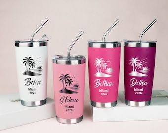 Personalized 20oz Vacation Tumbler, Custom Engraved Beach Tumbler, Family Trip Gift for her, Bridesmaid Gifts