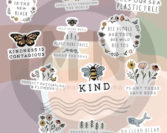 Bees & Wildflowers Stickers, Nature-Inspired, Eco-Friendly, 12 pack