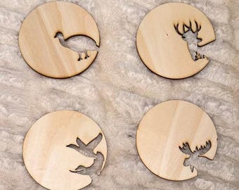 Rustic Wooden Animal Coasters, Wildlife Drink Coasters, Hunter Gift