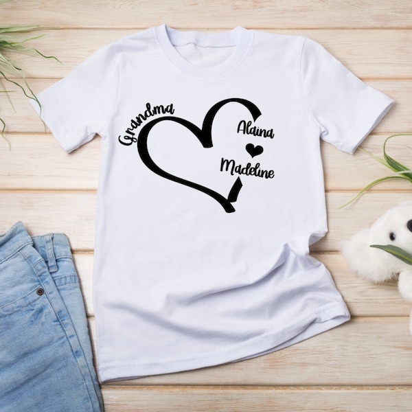 Custom Grandma Tee with Grandchildren Names - Heartwarming Family Shirt, Ideal Gift for Grandparent's Day