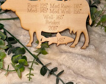 Handcrafted Wooden Meat Temperature Guide, BBQ Cooking Tool