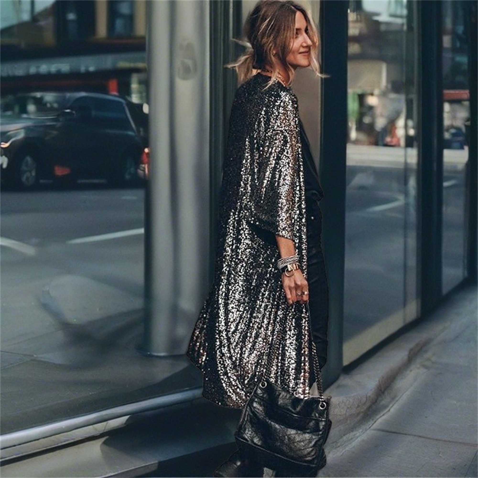 Jae' Nichole's Midnight and Silver Sequin Duster M