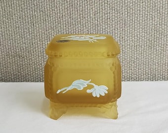 Vintage Westmoreland Satin Glass Hand Painted Footed Trinket Jewel Box