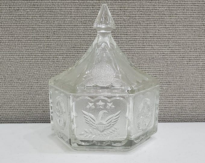 Vintage Tiara Colonial Glass Candy Dish: Eagle & Star Motif, 1960s - Etsy