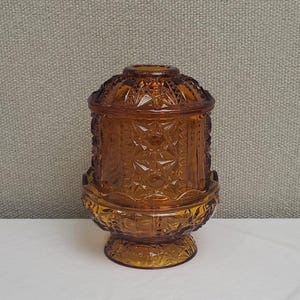Indiana Glass Stars and Bars Fairy Lamp, Vintage Amber Indiana Glass, 3 pc Fairy Lamp, 1960s