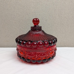 Mosser Ruby Red Glass Eye Winker Lidded Candy Dish, Marked M