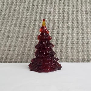 Vintage Fenton Red Amberina Glass Christmas Tree - 4" Art Glass - with Fenton Logo