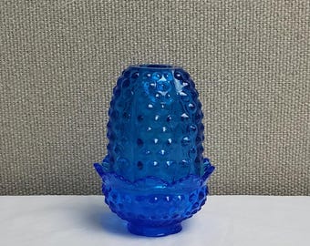 Vintage Fenton Colonial Blue Hobnail Fairy Lamp