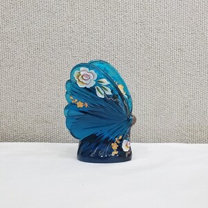 Vintage Fenton Glass Turquoise Blue Hand Painted Butterfly