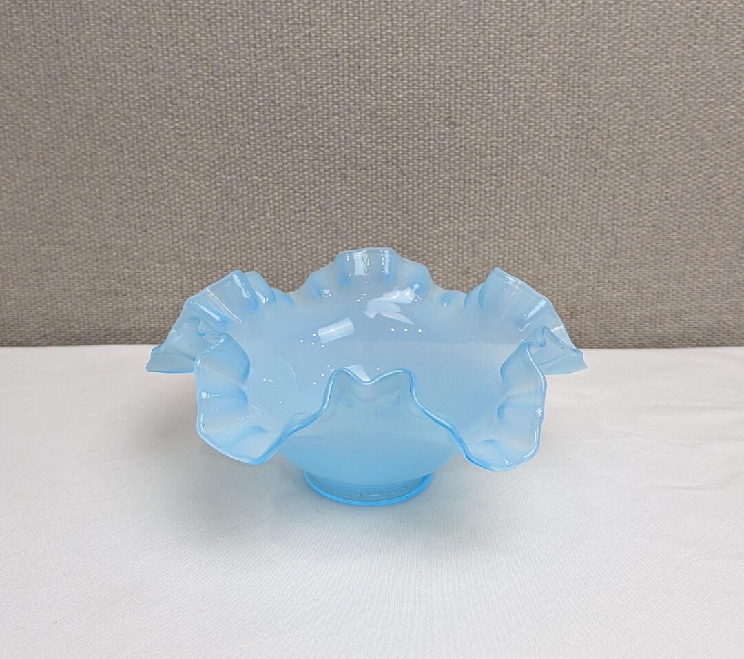 Vintage Fenton Art Glass Blue Ruffled Bowl - Etsy