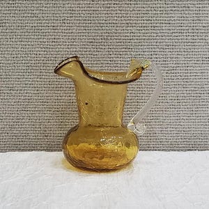 Vintage Amber Crackle Glass Mini Pitcher: Hand-Blown Collection