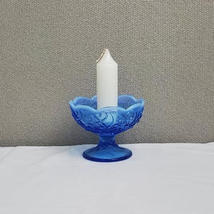 Fenton Glass Lily of the Valley Candlestick Holder, Fairy Lamp Base Only, Vintage Fenton Sapphire Blue Opalescent Candlestick Holder,