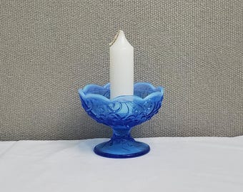 Fenton Glass Lily of the Valley Candlestick Holder, Fairy Lamp Base Only, Vintage Fenton Sapphire Blue Opalescent Candlestick Holder,