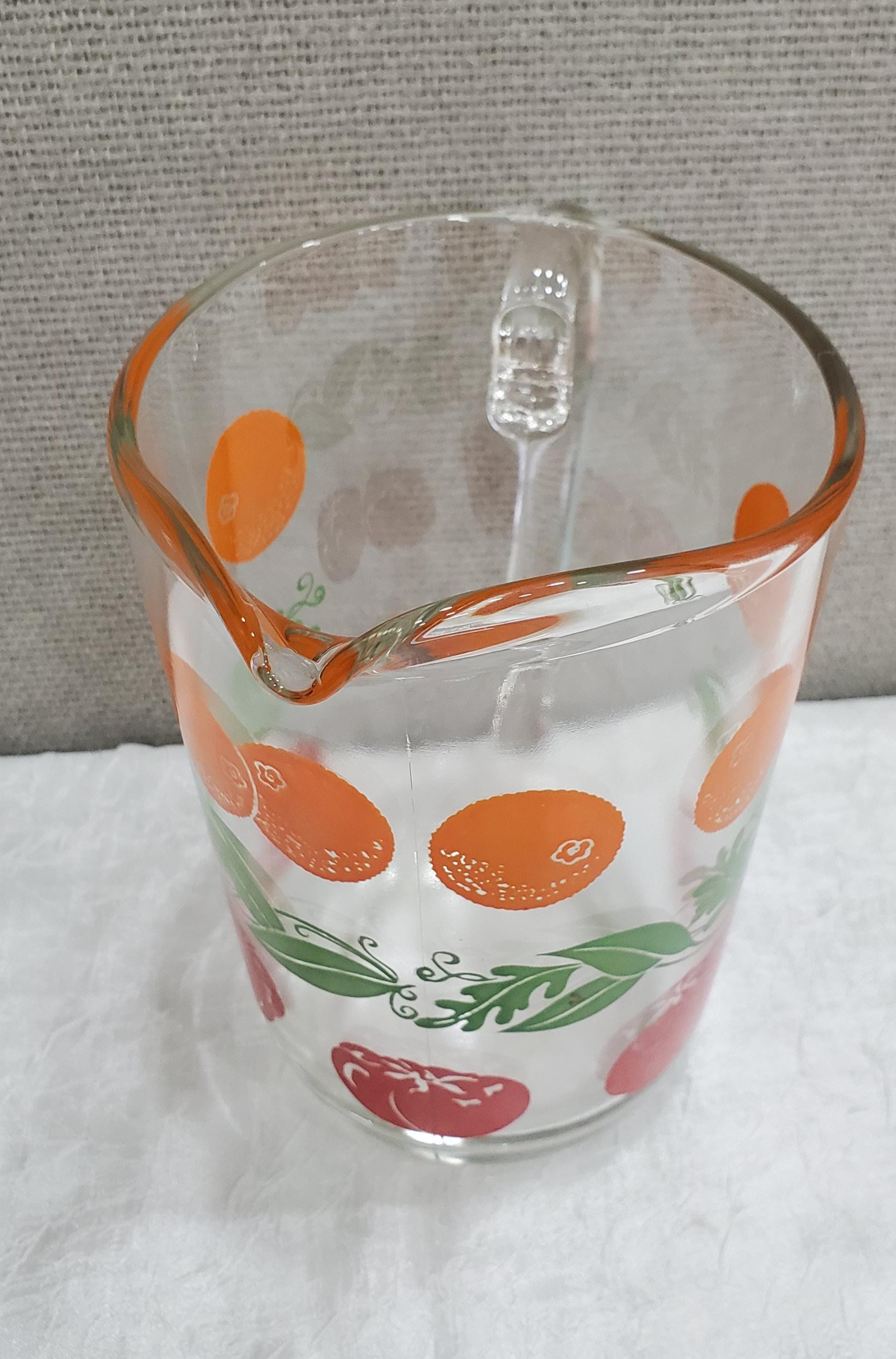 バイイー Vintage Glass Juice Pitcher, Oranges, Leaves, Tomatoes