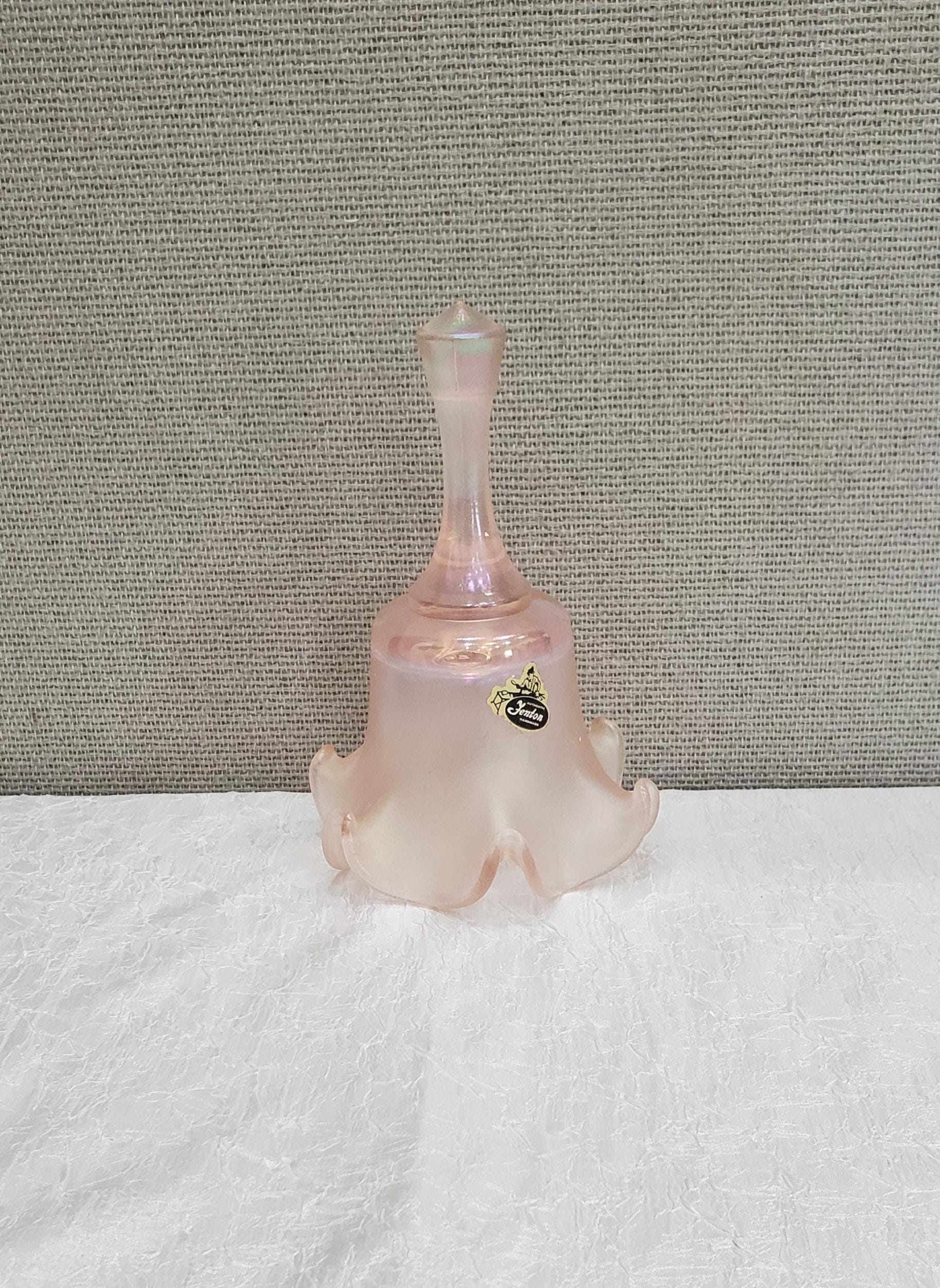 Fenton 75th Anniversary Frosted Pink Iridescent Glass Bell, Authentic Handmade