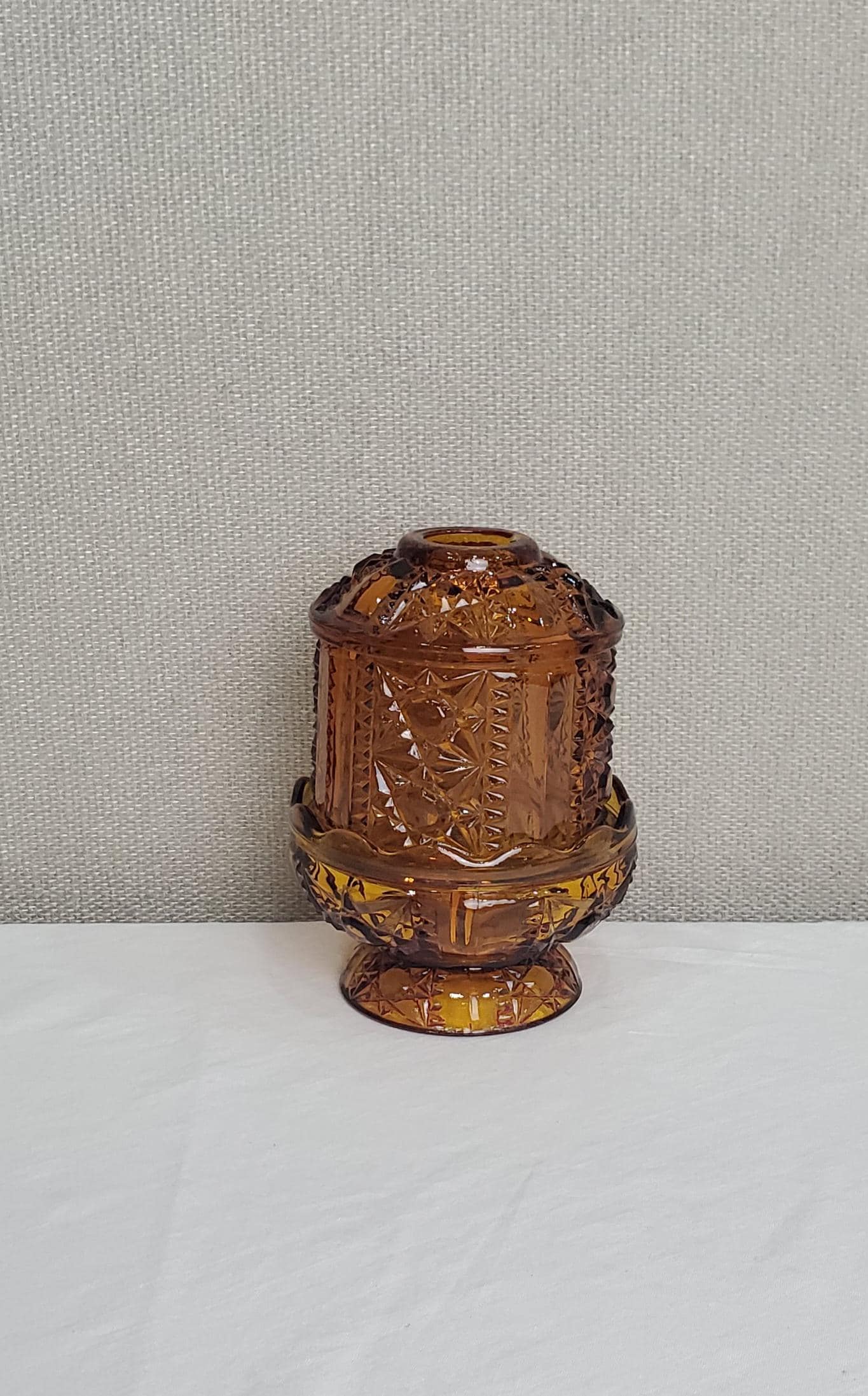 Indiana Glass Stars and Bars Fairy Lamp, Vintage Amber Indiana Glass, Vintage Fairy Lamp, 1960s