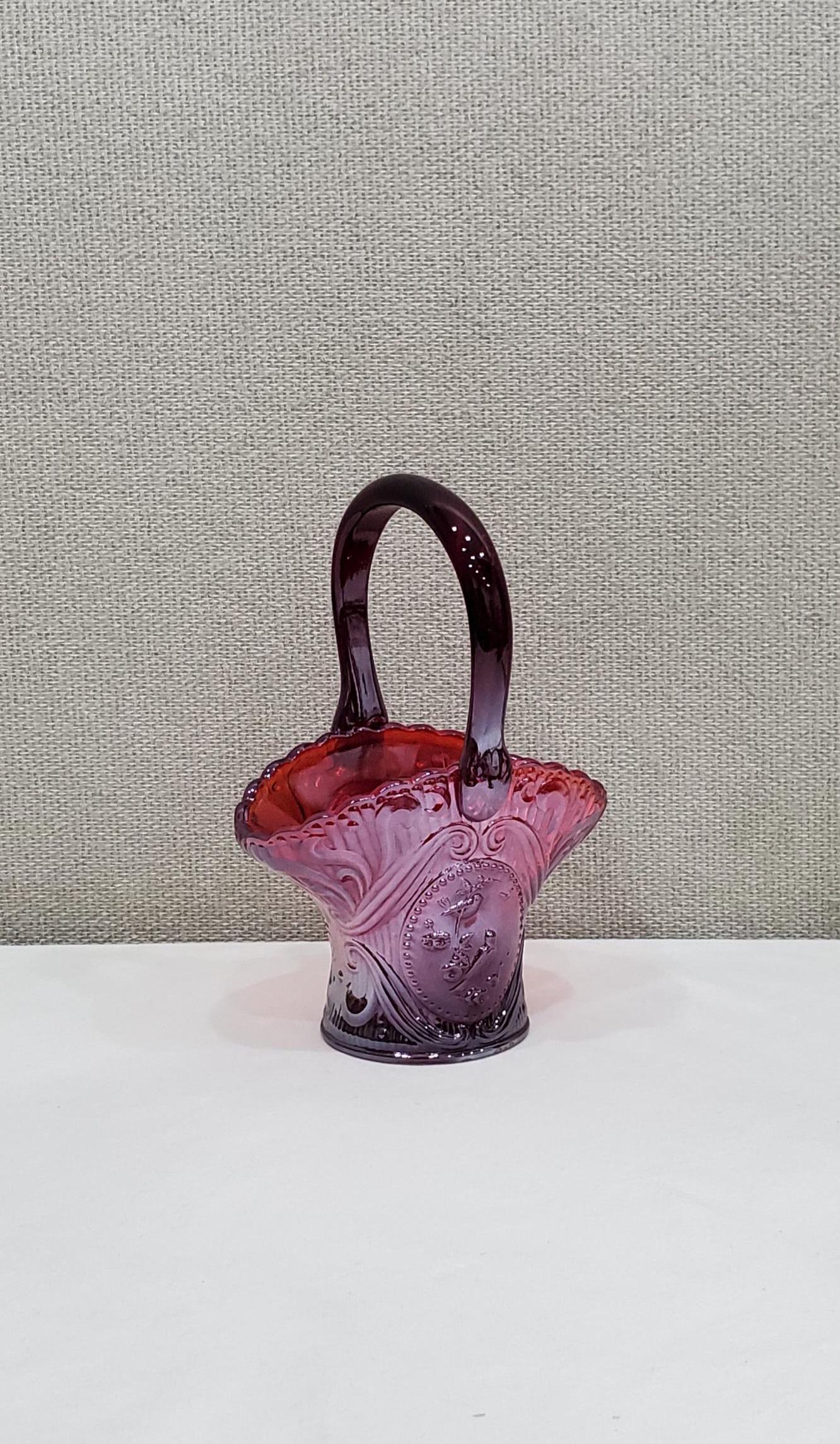 Vintage L.E. Smith Cadmium Amberina Ruby Red Glass Basket - Etsy