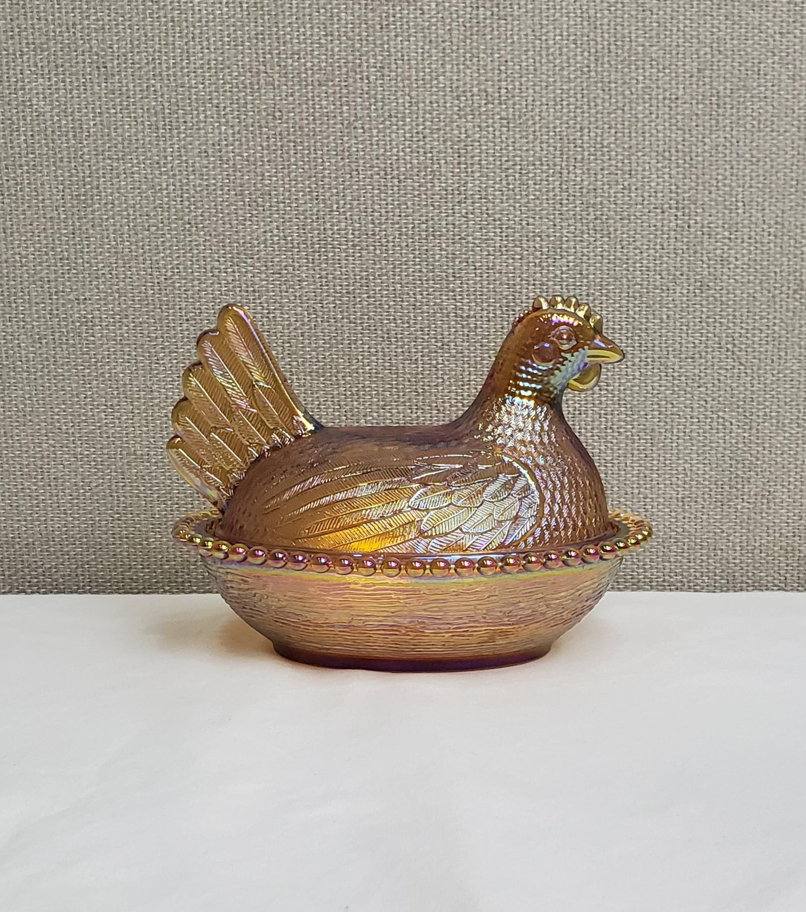 Vintage Indiana Glass Iridescent Amber Carnival Hen on Nest - Etsy