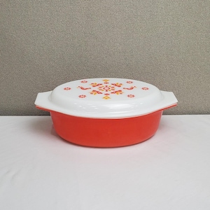 PYREX Friendship Casserole Dish, Vintage Pyrex Casserole Dish, Oval Pyrex Casserole Dish, #045, 2 1/2 Quart, Birdie Friendship, Red Rooster
