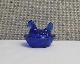 Mini Cobalt Blue Glass Hen on Nest Salt Cellar