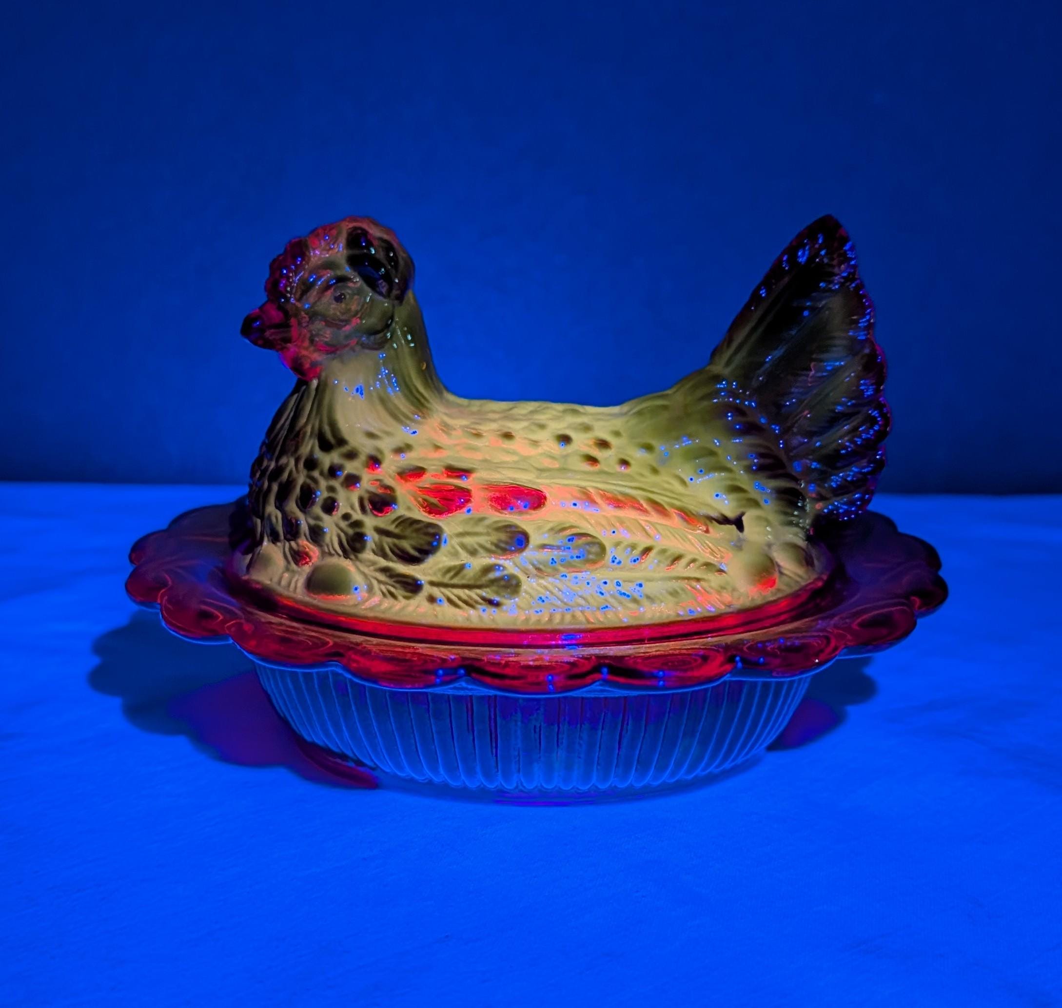 Mosser Glass Ruby Red Amberina Hen on Nest, Made in USA, Marked M