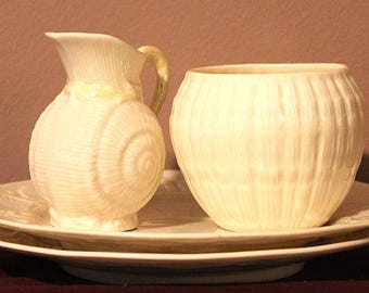 Belleek creamer and sugar bowl