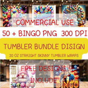 Bingo Tumbler Wrap Bundle: 20 oz Skinny Tumbler Sublimation Design (PNG Digital Download)