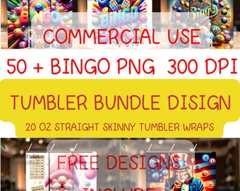 Version 1 Bingo Tumbler Wrap Bundle PNG, Bingo Bundle 20 oz Skinny Tumbler Sublimation Design, Instant Download, InstantTumblerArt, Skinny.