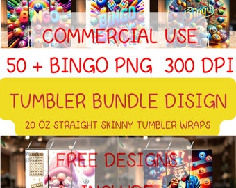 Bingo Tumbler Wrap Bundle: 20 oz Skinny Tumbler Sublimation Design (PNG Digital Download)
